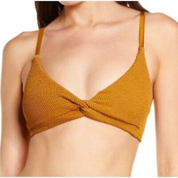 Good American Crinkle Always Fits Twist Bikini Top in Bronze Brown - Picture 1 of 9